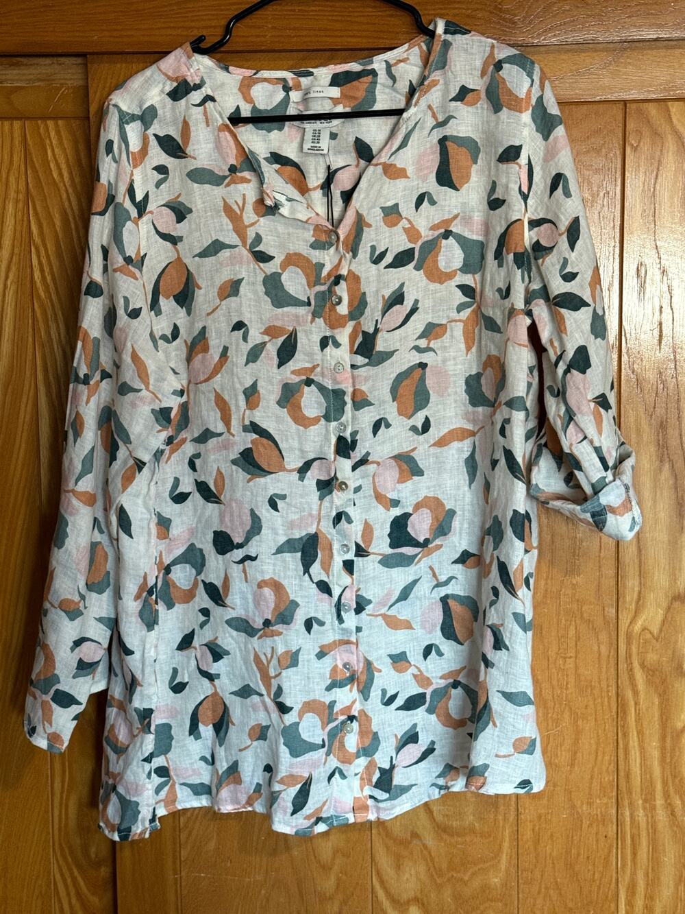 NWT RACHEL ZOE 100% Linen Abstract Button-Down Blouse. 1X